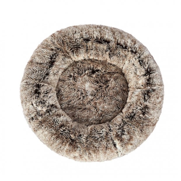 Pet Bed Cat Dog Donut Nest Calming Mat Soft Plush Kennel Coffee M Image 2