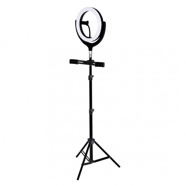 12 LED Ring Light with Tripod Stand Phone Holder Dimmable Selfie Lamp - Black Image 2