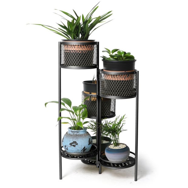 6 Tier Plant Stand Swivel Outdoor Indoor Metal Stands Garden Black Image 4