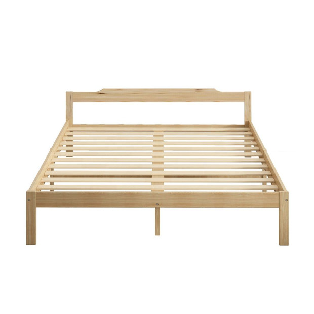 Wooden Bed Frame Double Size Mattress Base Solid Natural Image 2