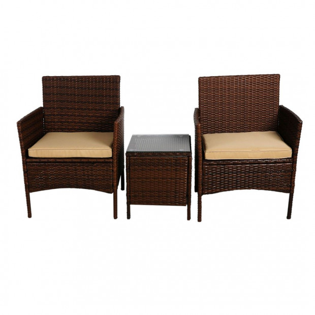 Outdoor Furniture Garden 3 Pcs Chair Table Rattan Wicker Seat Brown Image 2