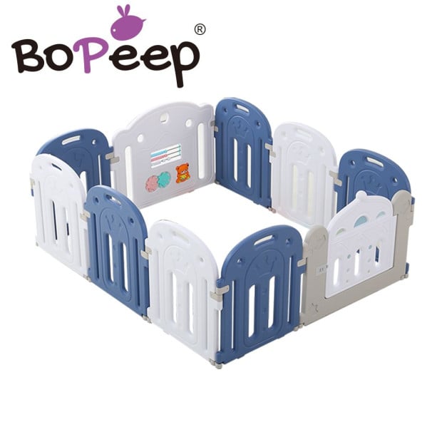 BoPeep Kids Baby Playpen Safety Gate Toddler Fence 10 Panel with Music Toy Blue Image 2