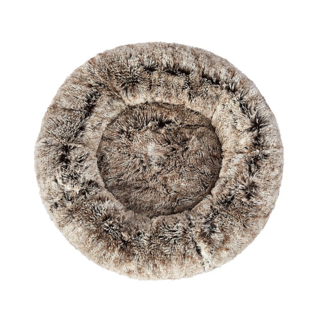 Pet Bed Cat Dog Donut Nest Calming Mat Soft Plush Kennel Brown Size M Image 2