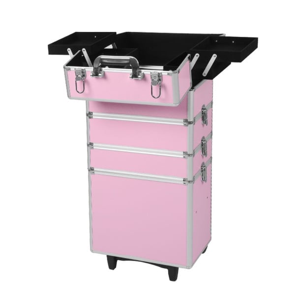 Makeup Case Professional Makeup Organiser 7 in 1 Trolley Silver Pink Image 2