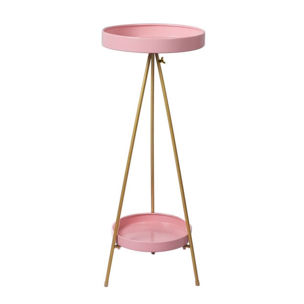 Plant Stand 2 Tiers Outdoor Indoor Metal Flower Pots Rack Garden Pink Image 2