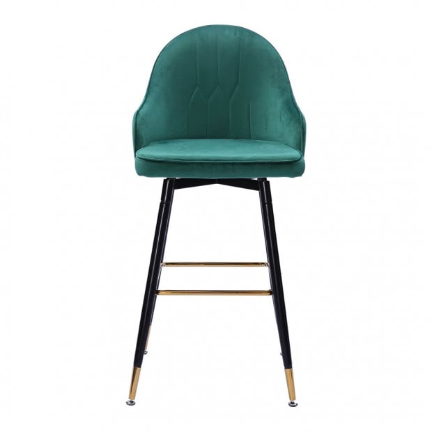 2x Bar Stools Stool Kitchen Chairs Swivel Velvet Barstools Green Image 2