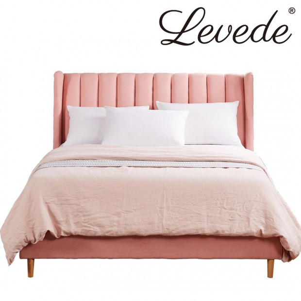 Bed Frame Velvet Base Bedhead Headboard Queen Wooden Platform Pink Image 2