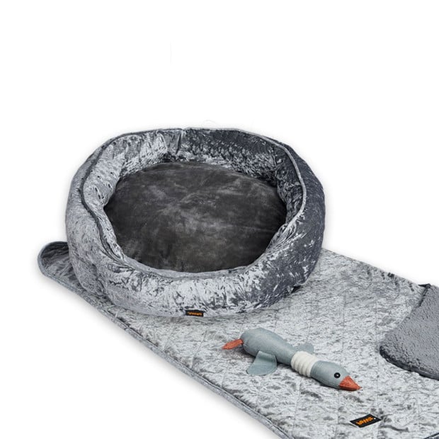 Pet Bed Set Dog Cat Quilted Blanket w/ Toy Warm Soft Nest Grey L Image 2