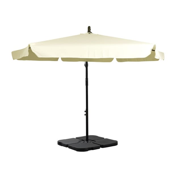 3M Patio Outdoor Umbrella Cantilever Beige With Base Stand Image 2