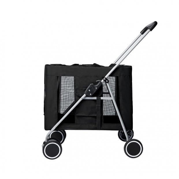 Pet Stroller Dog Cat Pram Travel Carrier Wheels Foldable Black Image 2