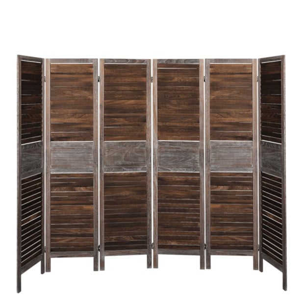 6 Panel Room Divider Folding Screen Privacy Dividers Stand Paulownia Wood Brown Image 2