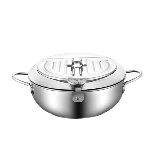 20cm Japanese Deep Frying Pot Stainless Steel Tempura Fryer Silver Image 2