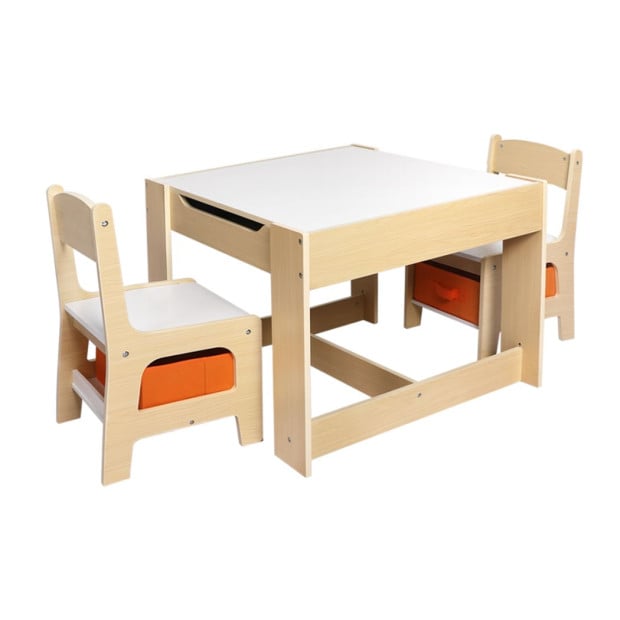 Kids Table and Chairs Set Storage Box Toys Play Desk Wooden Study Image 2