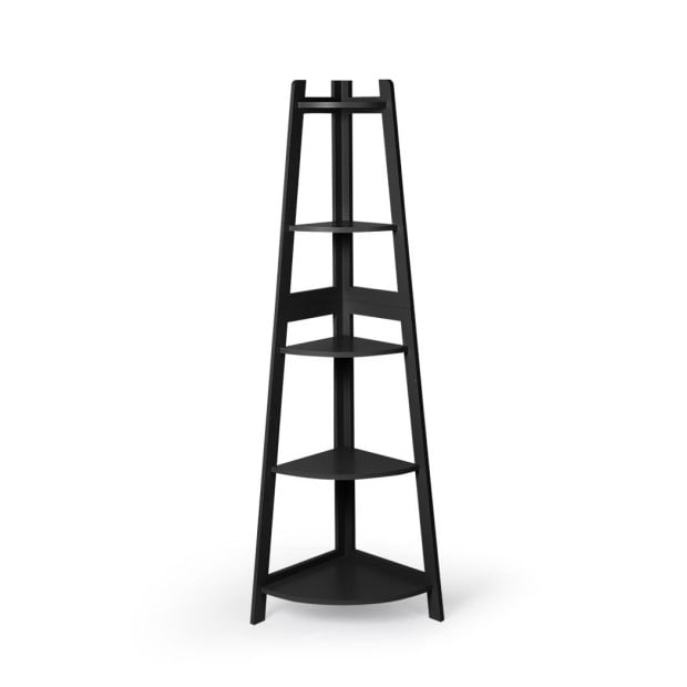 5 Tier Corner Shelf Wooden Storage Home Display Rack Plant Stand Black Image 2