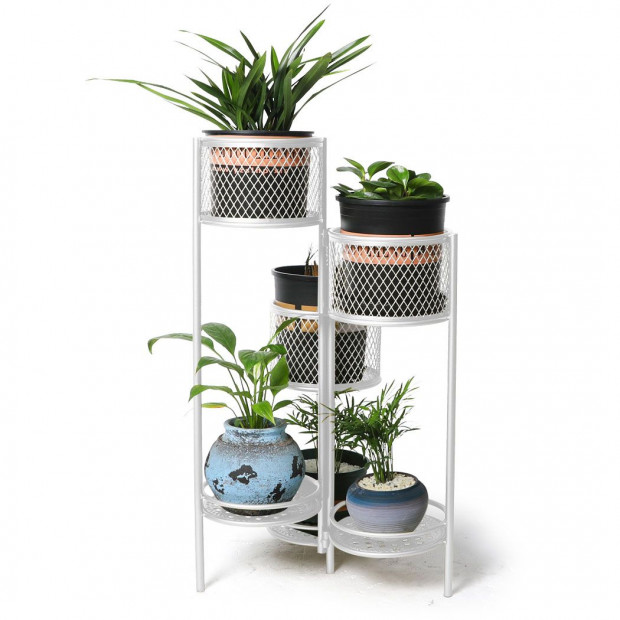6 Tier Plant Stand Swivel Metal Stands Flower Shelf Rack Garden White Image 4