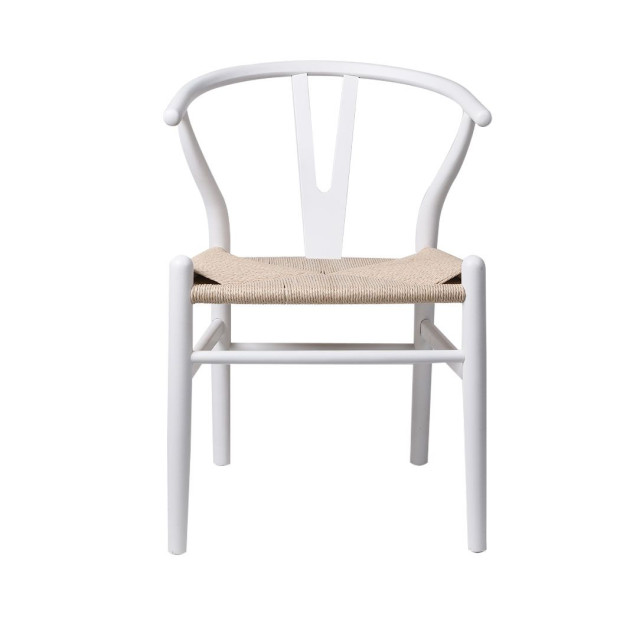 Set of 2 Dining Chairs Rattan Seat Side Wood Furniture White Image 2