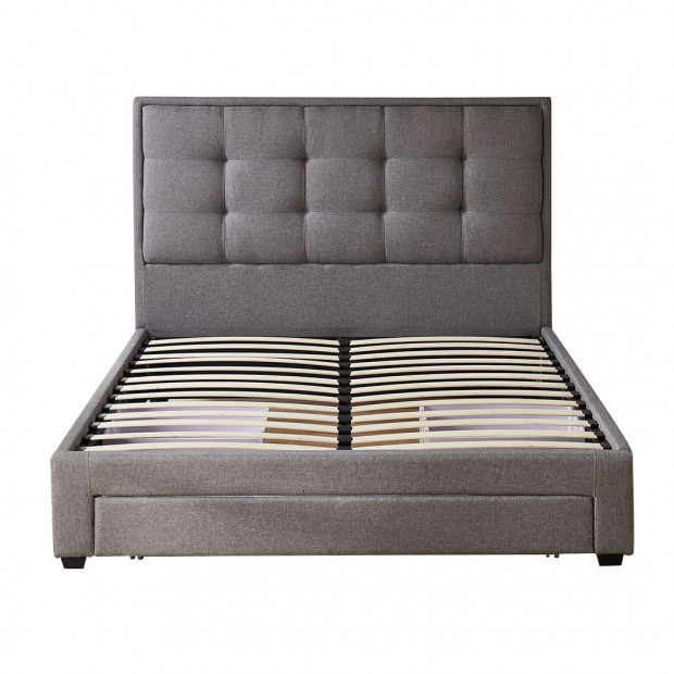 Storage Bed Frame Queen Size Base with Three Drawers Grey Image 2
