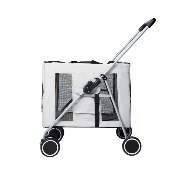 Pet Stroller Dog Cat Puppy Pram Travel Carrier 4 Wheels Foldable Grey Image 2