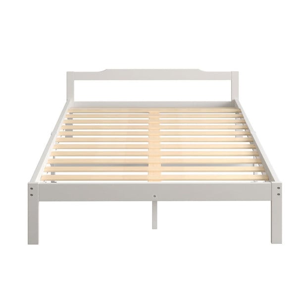 Wooden Bed Frame Queen Size Mattress Base Solid Timber Pine Wood White Image 2
