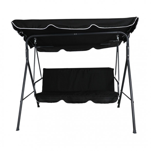 Swing Chair Hammock Outdoor Furniture Garden Canopy 3 Seater Black Image 2