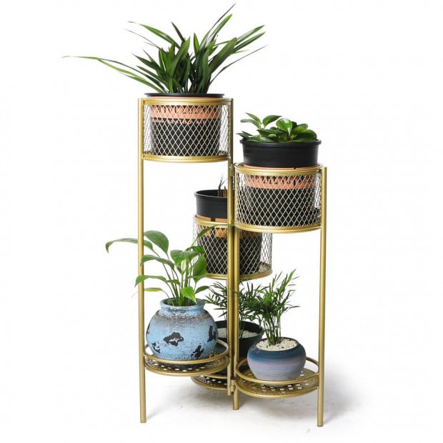 6 Tier Plant Stand Swivel Metal Stands Flower Shelf Gold Garden Image 2