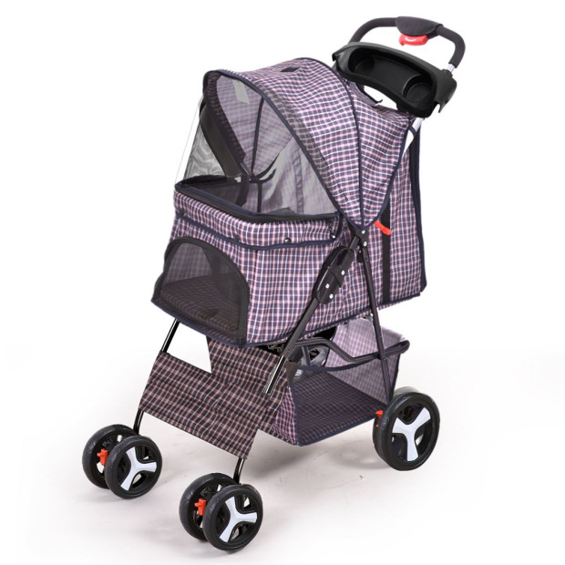 Pet Stroller 4 Wheels Dog Cage Puppy Pushchair Walk Carrier Pram
