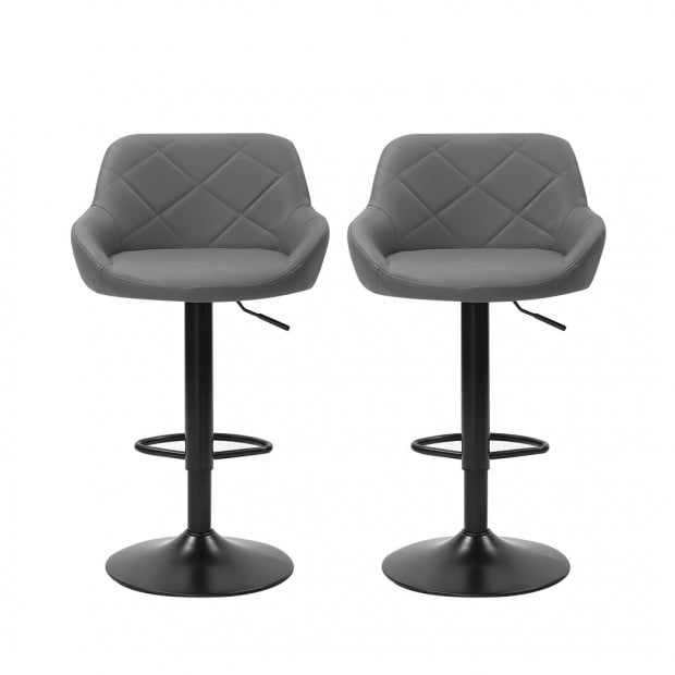 2x Bar Stools Stool Kitchen Chairs Swivel PU Barstools Vintage Grey Image 2