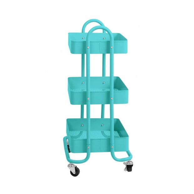 3 Tiers Kitchen Trolley Cart Steel Rack Shelf Organiser Wheels Blue Image 2