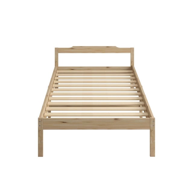 Wooden Bed Frame Single Size Base Solid Timber Pine Wood Natural Image 2