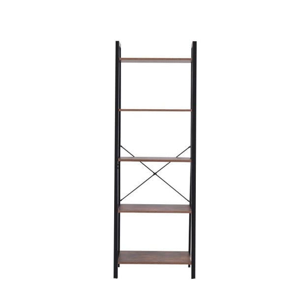 5 Tier Bookshelf Industrial Ladder Shelf Wooden Storage Display Rack Image 2