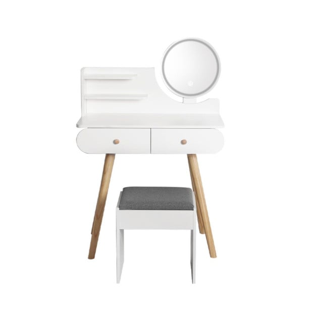 Dressing Table Stool LED Mirror Jewellery Cabinet Makeup Storage White Image 2
