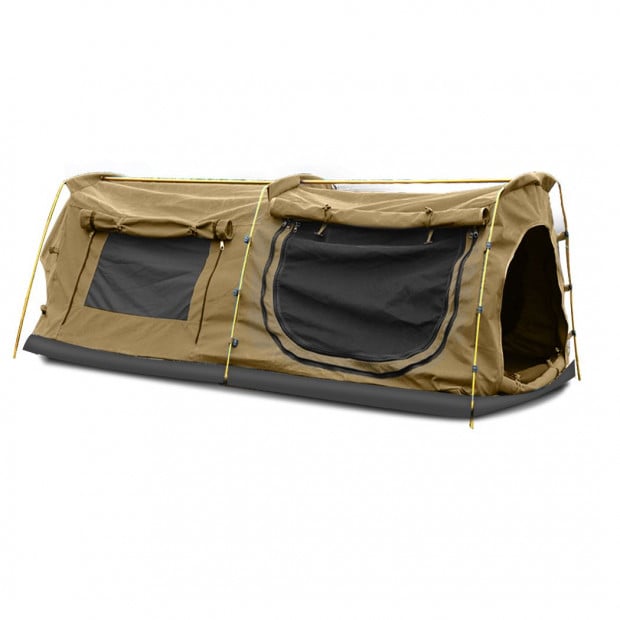 Double King Swag Camping Swags Canvas Dome Tent Hiking Mattress Khaki Image 2