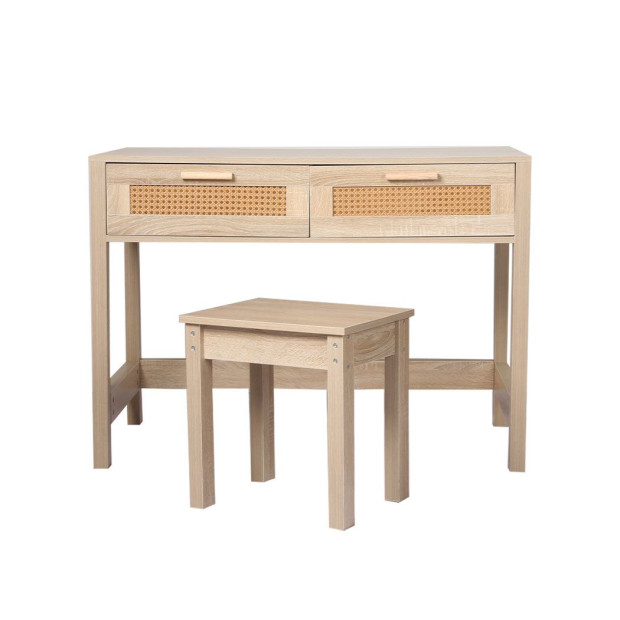 Table Set Rattan Wood Dressing Bedroom Desk Stool Home Office Desks Image 2
