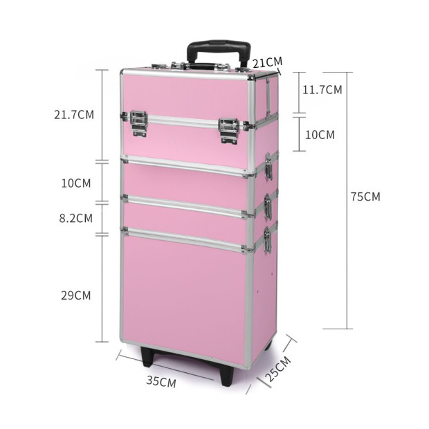 Makeup Case Professional Makeup Organiser 7 in 1 Trolley Silver Pink Image 3