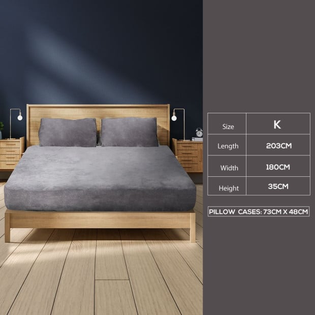 Bedding Set Fitted Bed Sheet with Pillowcases Silver Grey King Image 3