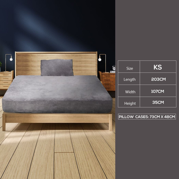 Bedding Set Fitted Bed Sheet with Pillowcases Silver Grey King Single Image 3