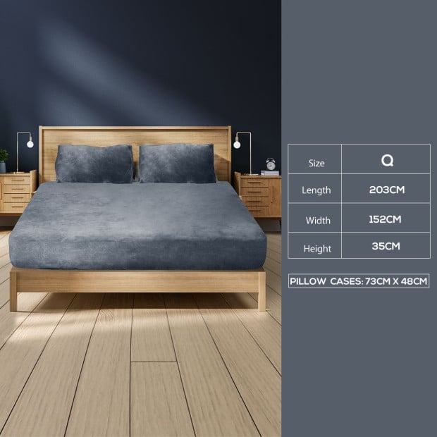 Bedding Set Fitted Bed Sheet with Pillowcases Dark Grey Queen Image 3
