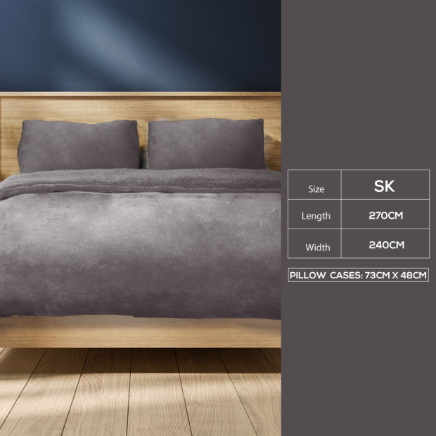 Luxury Flannel Quilt Cover with Pillowcase Silver Grey Super King Image 3