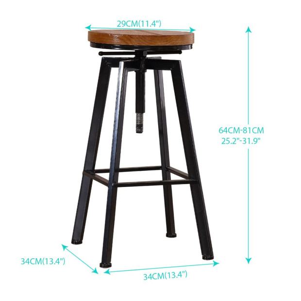 Industrial Bar Stools Kitchen Stool Wooden Barstools Swivel Vintage Image 3
