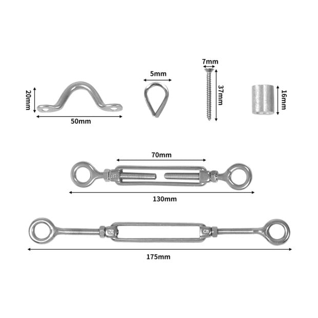 Wire Rope DIY Balustrade Kit 10 Set Stainless Steel Grade 316 Eye Image 3