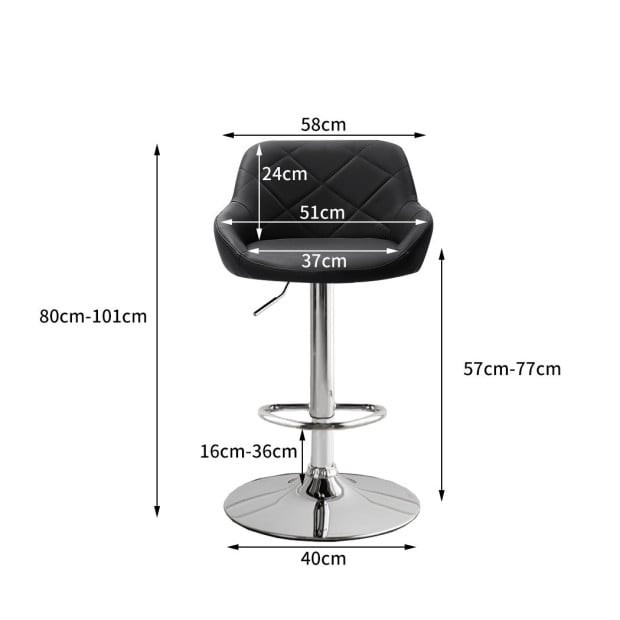 2x Bar Stools Kitchen PU Leather Chairs Gas Lift Swivel Black Image 3