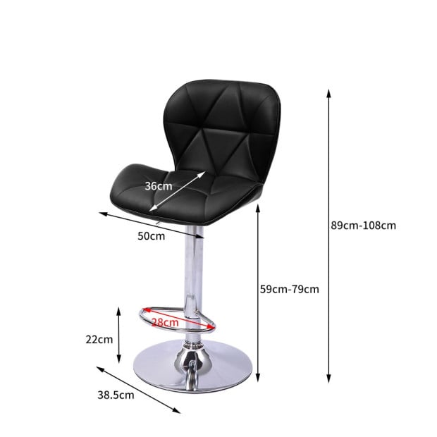 2x Bar Stools Kitchen PU Leather Chairs Gas Lift Swivel Black Image 3