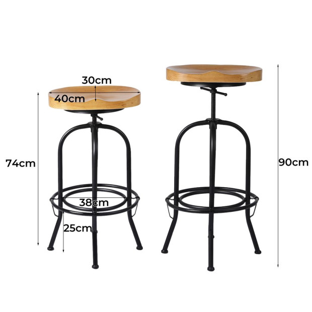 Industrial Bar Stools Kitchen Stool Wooden Swivel Vintage Chair Image 3