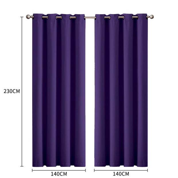 2x Blockout Curtains Panels 3 Layers 140x230cm Purple Image 3