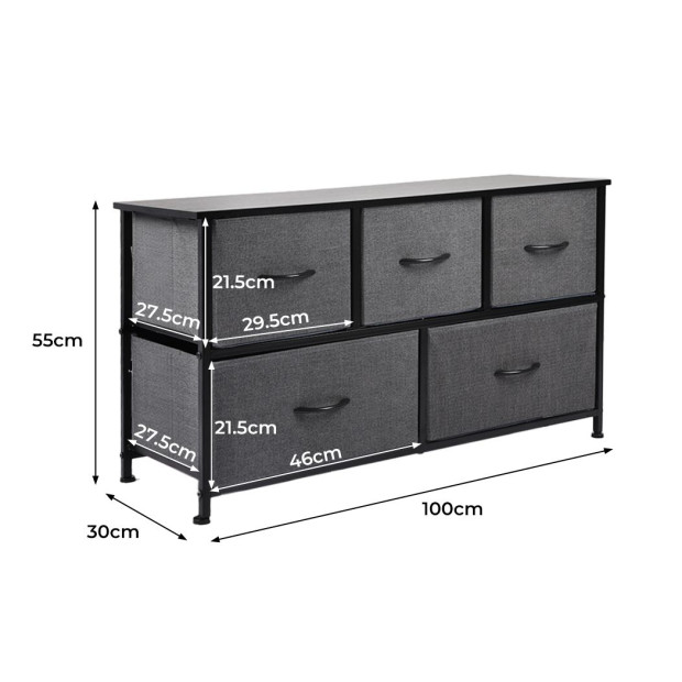 Storage Cabinet Tower Chest of Drawers Dresser Tallboy 5 Dark Grey Image 3