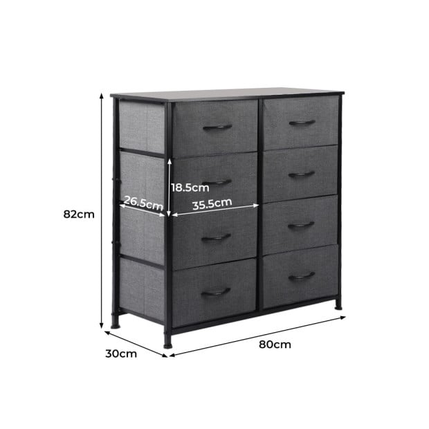 Storage Cabinet Tower Chest of Drawers Tallboy 8 Drawer Dark Grey Image 3