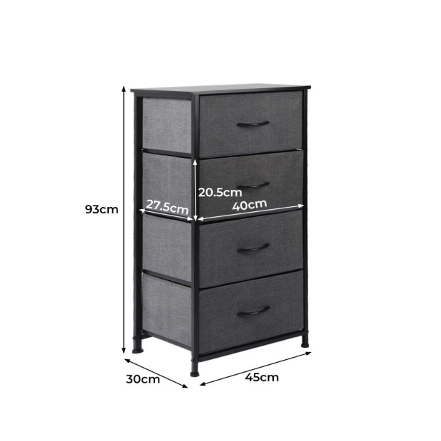 Storage Cabinet Tower Chest of Drawers Tallboy 4 Drawer Dark Grey Image 3