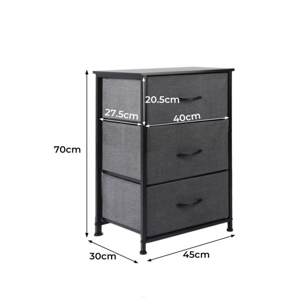 Storage Cabinet Tower Chest of Drawers Tallboy 3 Drawer Dark Grey Image 3