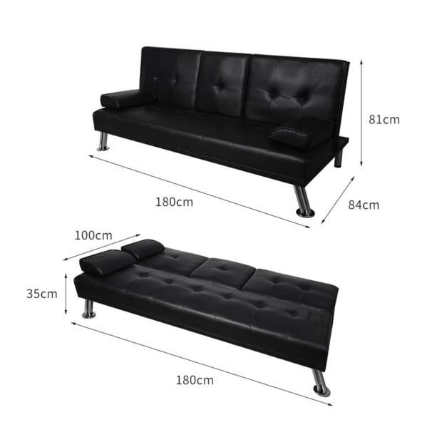 Adjustable Sofa Bed Lounge Leather Beds 3 Seater Recliner Black Image 5
