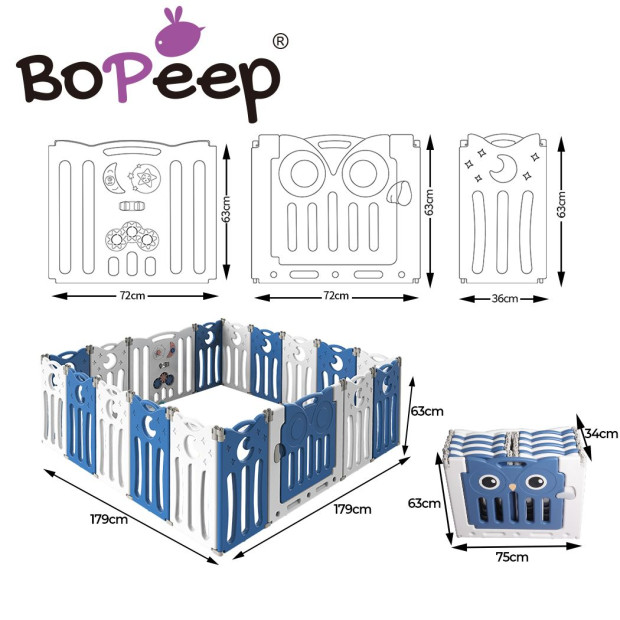 BoPeep Kids Baby Playpen Foldable Child Safety Gate Toddler Fence 18 Panels Blue Image 3